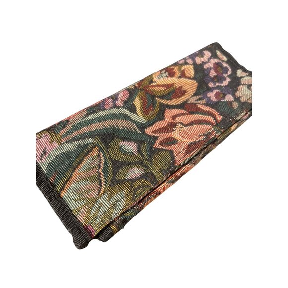 Vintage Floral Tapestry Zippered Tote Bag Front Pocket Black Handles Estate - Picture 4 of 6